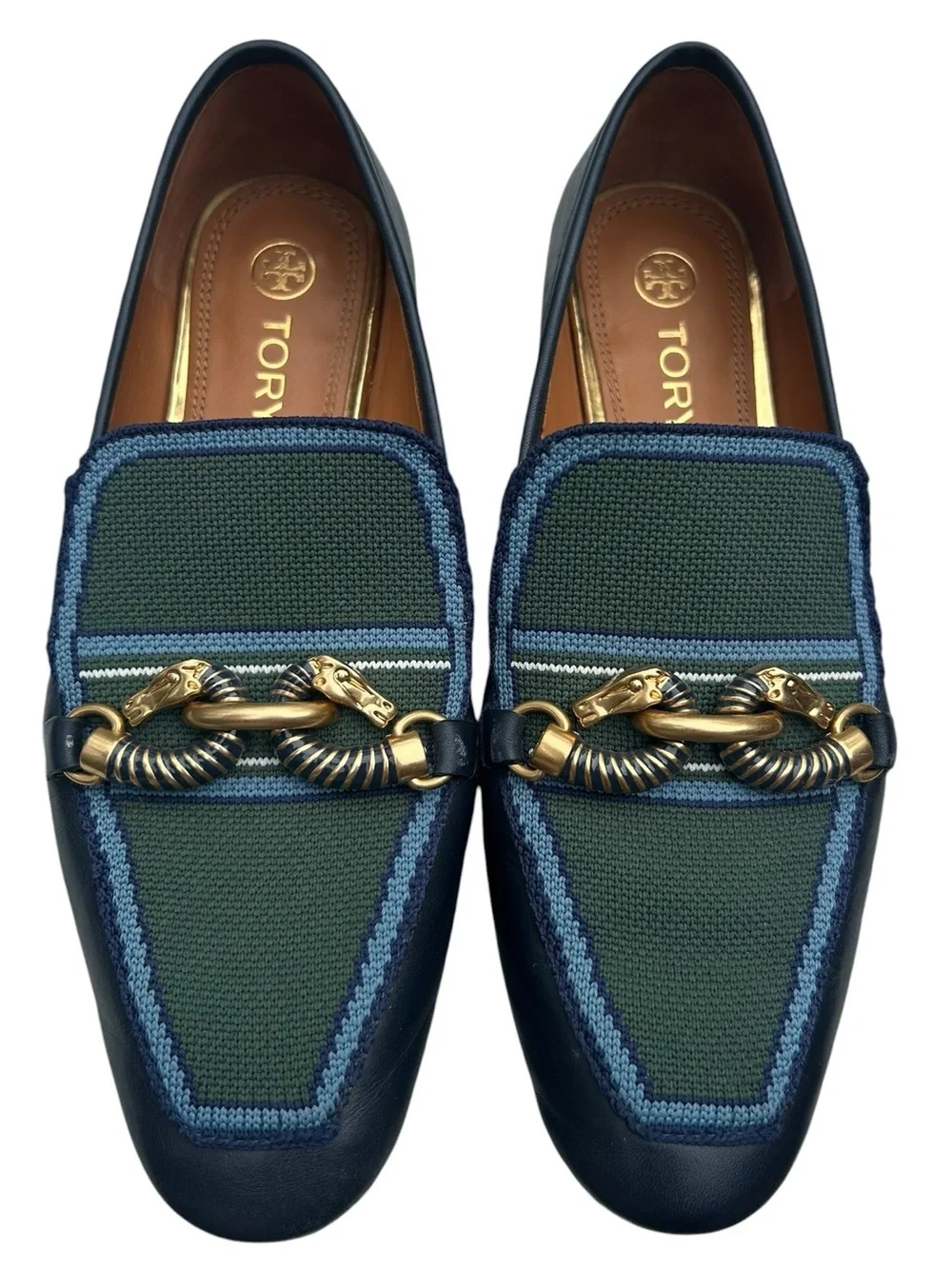 Tory Burch Jessa Horse Bit Loafers 6 Perfect Navy Quiet Luxury Classic